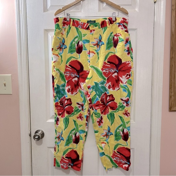 Lauren Ralph Lauren Women's Linen Floral Pants Size 18W Summer Vacation - Picture 1 of 6